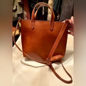 Madewell Small Transport Cognac Brown Leather Tote Crossbody Bag